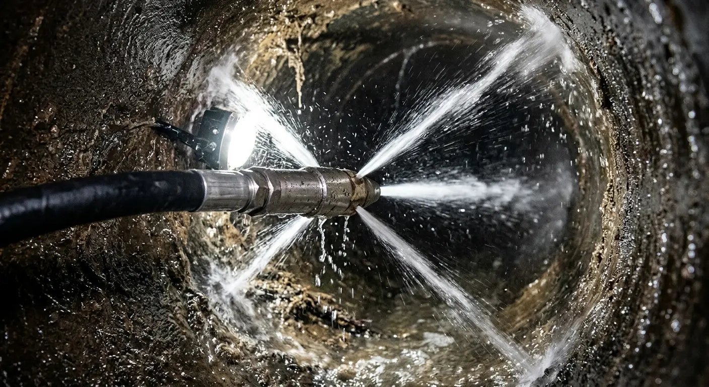 High-pressure hydro jetting nozzle cleaning sewer pipe for Emergency Drain Service in Cayce